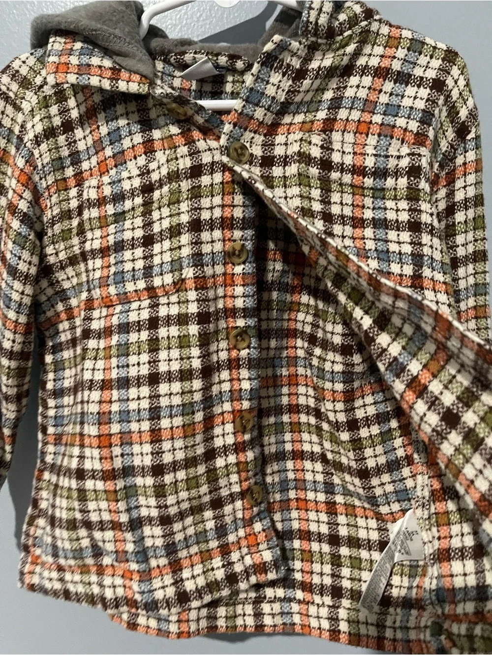 Kids Plaid Hooded Button-Up Shirt Jacket - Orange, Brown, Green | Old Navy 3T
